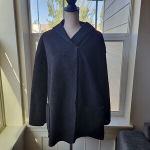 Max Studio Black Sherpa Hooded Shacket | M